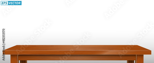 realistic pine wood tabletop isolated or brown wooden table top or  montage table display detailed. eps vector