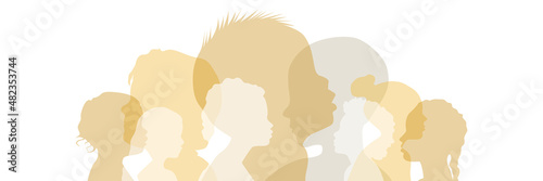 Children of different ethnicities stand side by side together. Flat vector illustration.