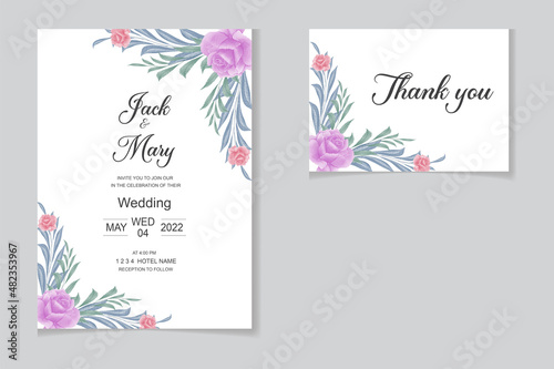 watercolor pink and red roses wedding invitation card set