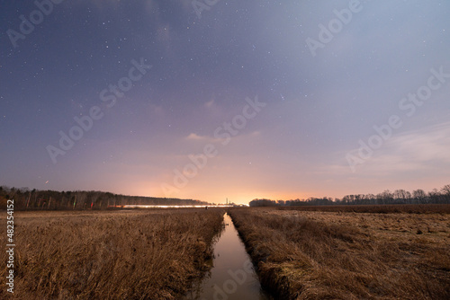 Starry Sky Lit By Moon Landscape Astrophotography High Quality Image