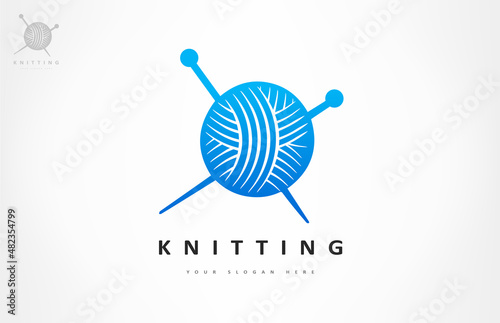 Knitting logo vector. Knitting a ball of thread and knitting needles logo vector.