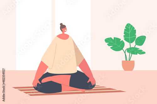 Woman Meditating Sitting in Lotus Posture with Hands Lying on Knees. Yoga Healthy Lifestyle, Relaxation and Life Balance
