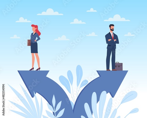 Disagreement. Conflict of interest. Businessman and woman confrontation, different professional opinion, colleagues or working team misunderstanding vector isolated conflict concept