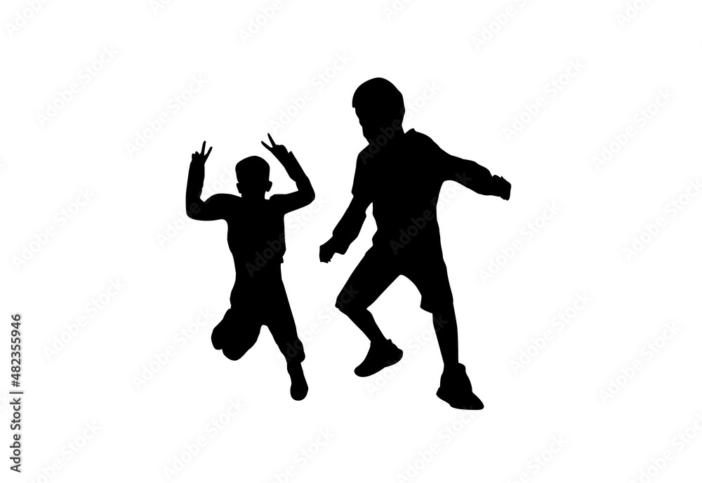 Silhouette kids jumping exercise Outdoor with white background with clipping path Silhouette kids jumping exercise Outdoor with white background with clipping path