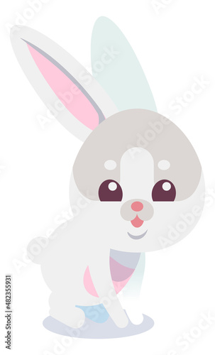 Little white rabbit. Cute cartoon bunny character