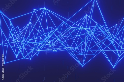 Abstract blue. futuristic polygonal illuminate line and dot wireless digital connection. geometric shape triangle  background. concept technology communication motion graphic.3D rendering illustration