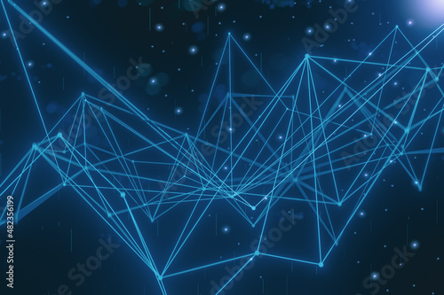 Abstract blue. futuristic polygonal illuminate line and dot wireless digital connection. geometric shape triangle  background. concept technology communication motion graphic.3D rendering illustration