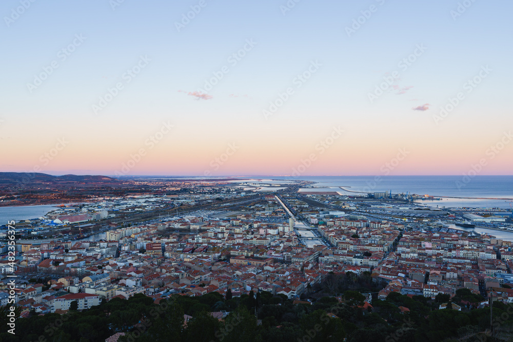 Sunset panoramic landscapes of Sète city, Hérault, Occitania, France