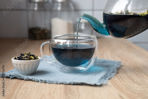 Healthy blue butterfly pea flower tea.