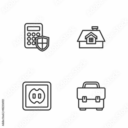 Set line Toolbox, Electrical outlet, Security keypad access panel and House icon. Vector