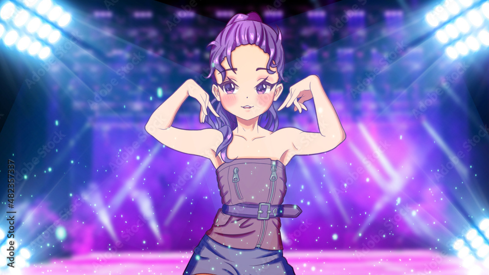 Anime manga cute girl pop star with beautiful hairstyle purple hair HD wallpaper