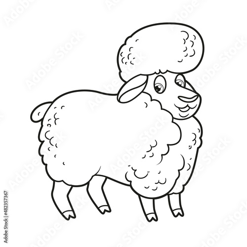 Cute cartoon sheep outlined for coloring page on white background