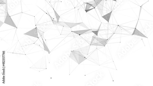 Abstract composition with connecting dots and lines and triangles on the backround. Molecular structure and communication concept.