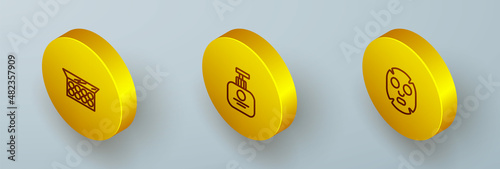 Set Isometric line Makeup powder with mirror, Tube of hand cream and Facial cosmetic mask icon. Vector