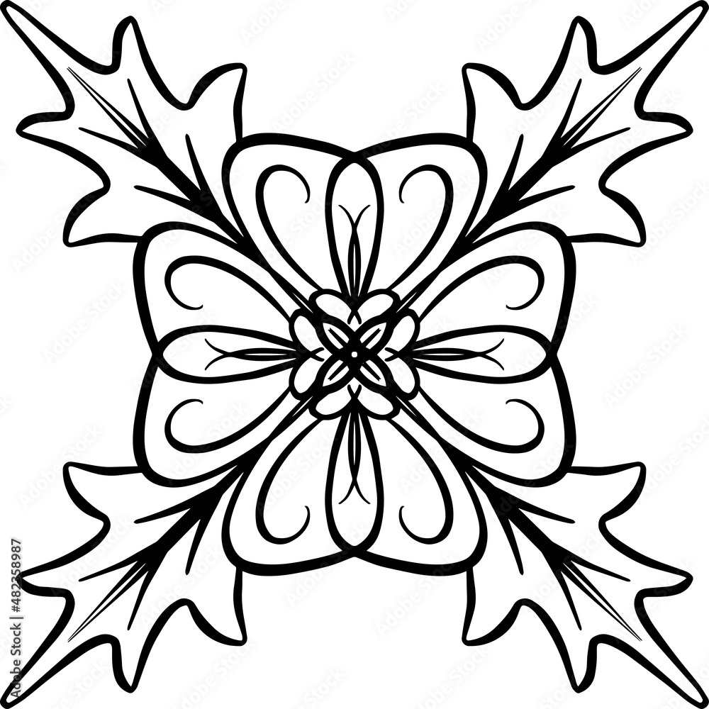 A Mandala Style Floral Vector Design in Black and White