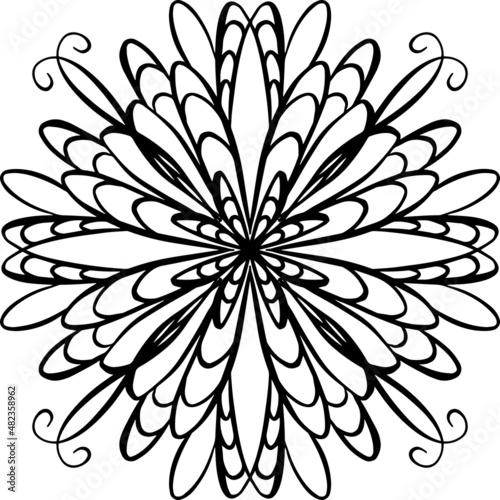 A Mandala Style Floral Vector Design in Black and White