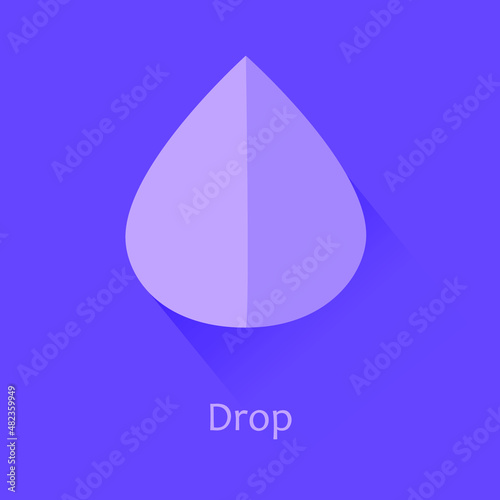 Blue water drop flat icon. Nature symbol in minimalist style.