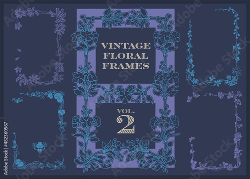 Vintage floral and foliage frames. Taken from Margaret Armstrong artwork 1904. Design elements for herbal products, menus, brochures, book covers, packaging design, invitations, wedding cards, labels.