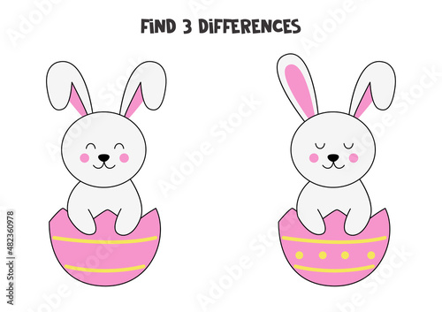 Find three differences between two pictures of Easter bunny.