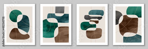 Set of watercolor, geometric backgrounds. Design for poster, wall decoration, cover. EPS10 vector template.