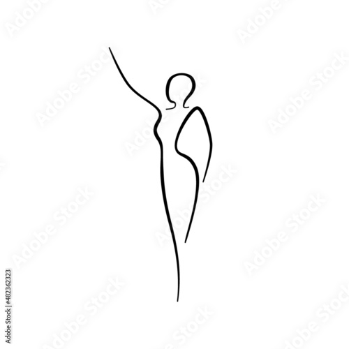 Beauty woman line body silhouette. Model female line figure. Abstract drawing of girl sign for wellness center, sport, dance, beauty salon and spa. Vector
