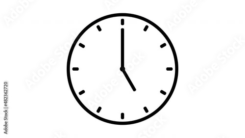 Animation of a clock with rotating time pointers. Watch shows the running time. Counting 24 Hours. Clock with moving arrows. Motion graphics on white background.