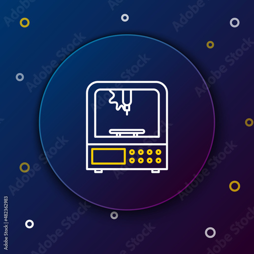 Line 3D printer icon isolated on blue background. Colorful outline concept. Vector