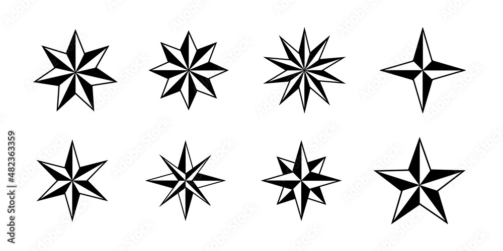 Set of Cool Geometric Star Shapes. Tattoo Vector Elemets. Compass sign. Set of Cool Geometric Star Shapes. Tattoo Vector Elemets. Compass sign.