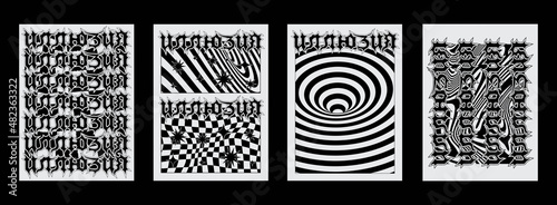 Collection Of Gothic Scary Posters. Optical Illusion Psychedelic Prints. Cool Acid Graphics. Abstract Geometric backgrounds.