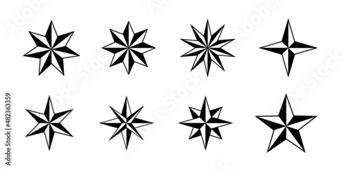 Set of Cool Geometric Star Shapes. Tattoo Vector Elemets. Compass sign.