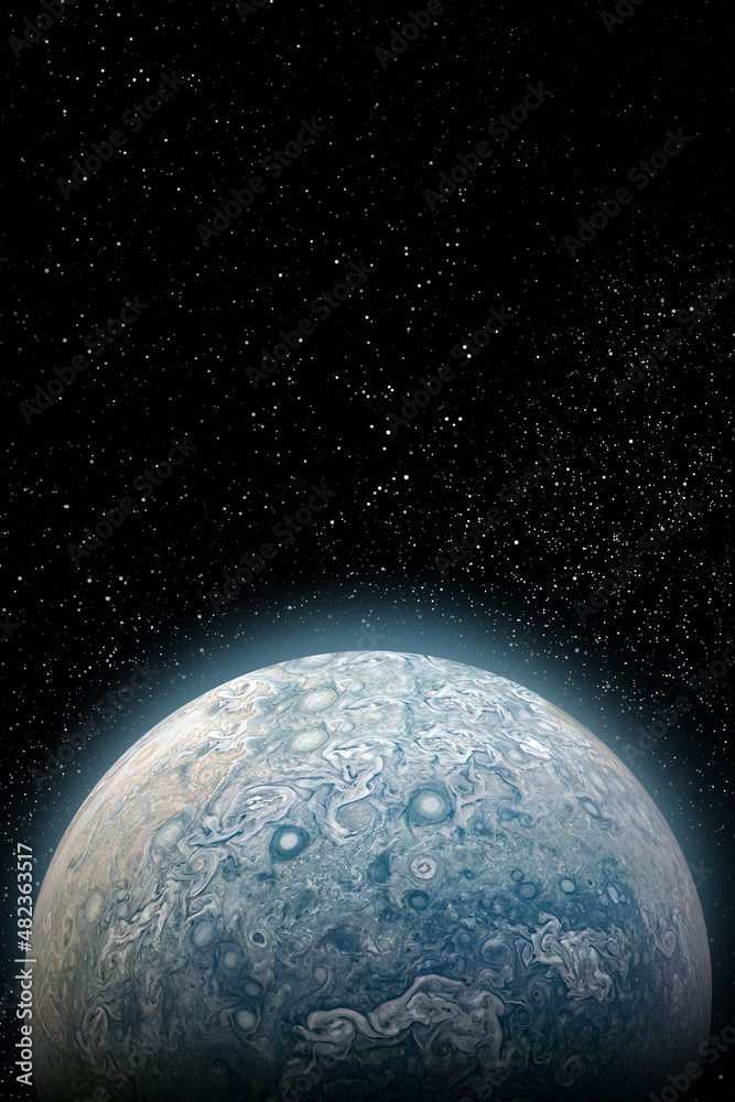 Vertical wallpaper of planet in space. Outer dark space wallpaper. Surface of planet . Sphere. View from orbit. Elements of this image furnished by NASA.3D illustration