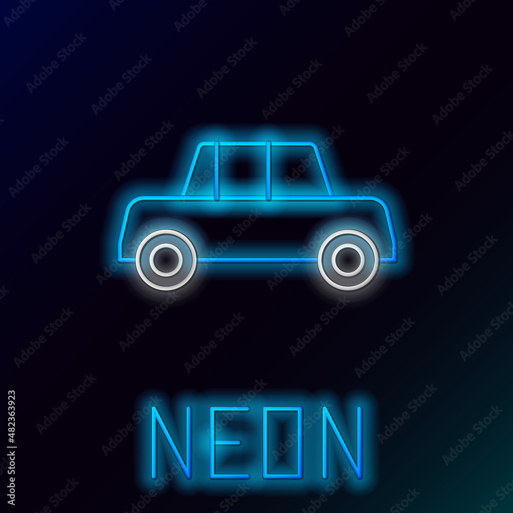 Glowing neon line Car icon isolated on black background. Front view. Colorful outline concept. Vector