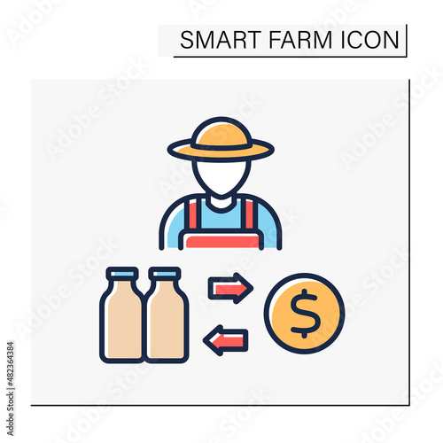Business color icon. Agronomist sell dairy products. Smart farm concept. Isolated vector illustration