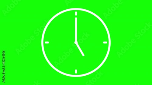 Animation of a clock with rotating time pointers. Watch shows the running time. Counting 24 Hours. Clock with moving arrows. Motion graphics on green screen and chroma key background.
