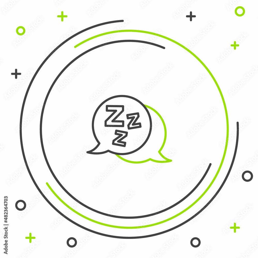 Line Sleepy icon isolated on white background. Sleepy zzz black talk bubble. Colorful outline concept. Vector Line Sleepy icon isolated on white background. Sleepy zzz black talk bubble. Colorful outline concept. Vector