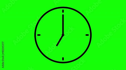 Animation of a clock with time pointers rotating backward. Time travel. Counting 24 Hours. A clock with moving hands. Motion graphics on green screen and chroma key background.