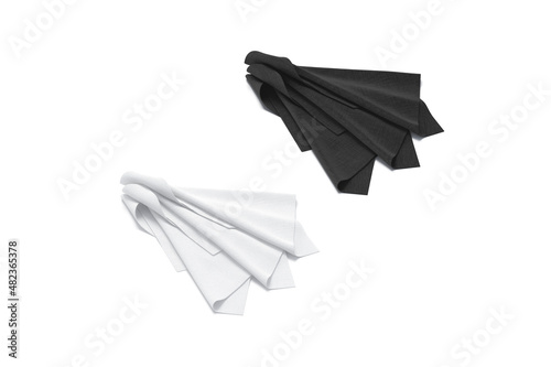 Blank black and white twisted fabric samples mockup, side view photo