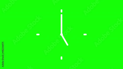 Animation of a clock with rotating time pointers. Watch shows the running time. Counting 24 Hours. Clock with moving arrows. Motion graphics on green screen and chroma key background.