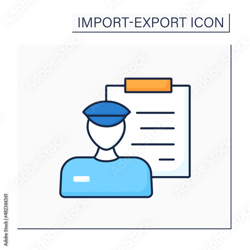 Customs color icon. Official department. Customs officers administer and collect the duties from imported goods. Import and export concept. Isolated vector illustration