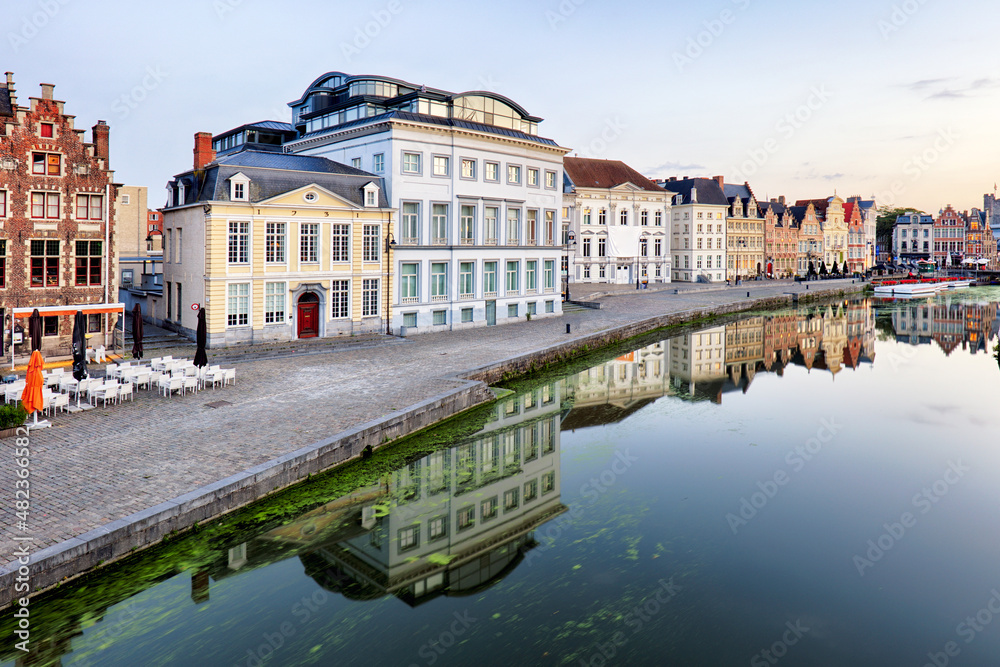 Fototapeta premium Belgium, Ghent - canal and medieval buildings in popular touristic city