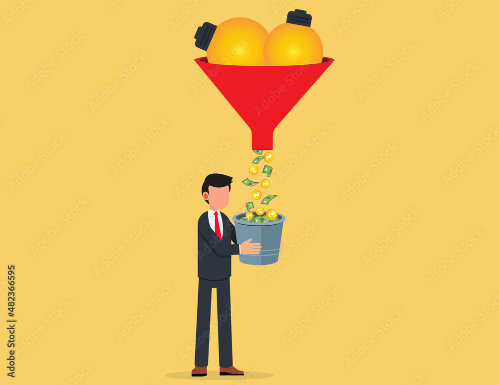 Obraz premium Businessmen turn their thoughts into income. Concept business vector illustration, Financial, Currency.