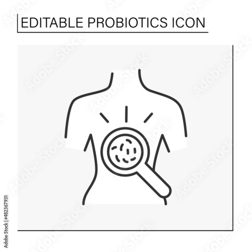  Symptoms line icon. Rash on skin. Examination by doctor. Probiotics concept. Isolated vector illustration. Editable stroke