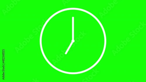 Animation of a clock with time pointers rotating backward. Time travel. Counting 24 Hours. A clock with moving hands. Motion graphics on green screen and chroma key background.
