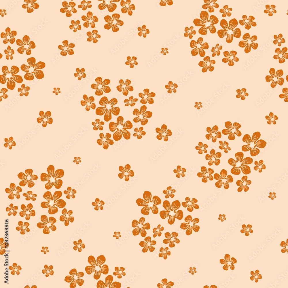 Seamless vintage pattern. Terracotta flowers . spring bouquets. Beige background. vector texture. fashionable print for textiles, wallpaper and packaging.