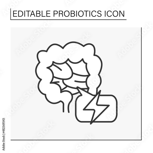  Disease line icon. Pain inside the intestines. Gastrointestinal tract part. Probiotics concept. Isolated vector illustration. Editable stroke