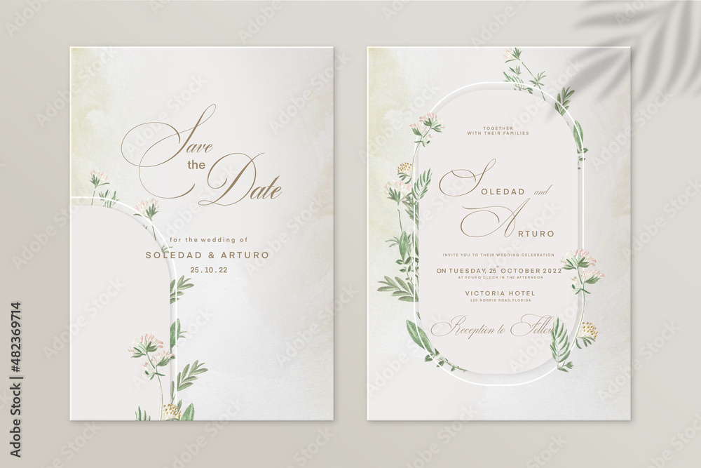 Geometric Wedding Invitation Template with Foliage Geometric Wedding Invitation Template with Foliage