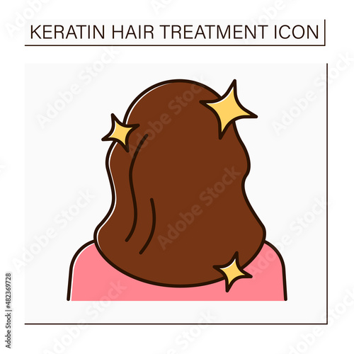 Shine hair color icon. Healthy, long, well-groomed haircut. Keratin treatment. Beauty procedure concept. Isolated vector illustration