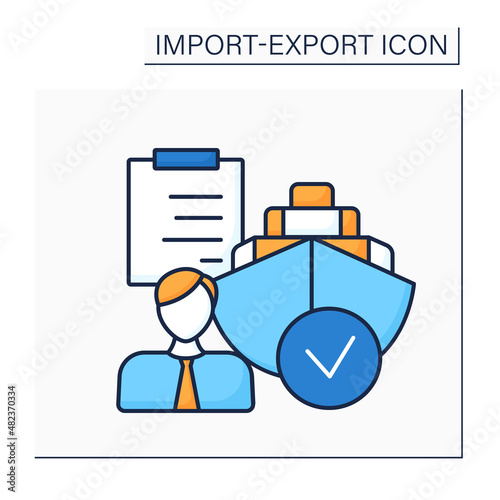 Shipping agent color icon. Person responsible for handling shipments and cargo. Arrangements and documents for sending goods. Import and export concept. Isolated vector illustration