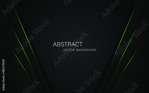 Abstract polyhedron with green glowing lines and free space for design. modern technology innovation concept background
