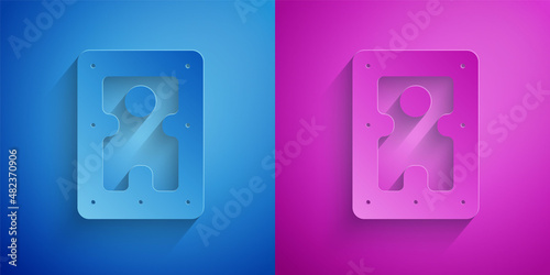 Paper cut Hard disk drive HDD icon isolated on blue and purple background. Paper art style. Vector